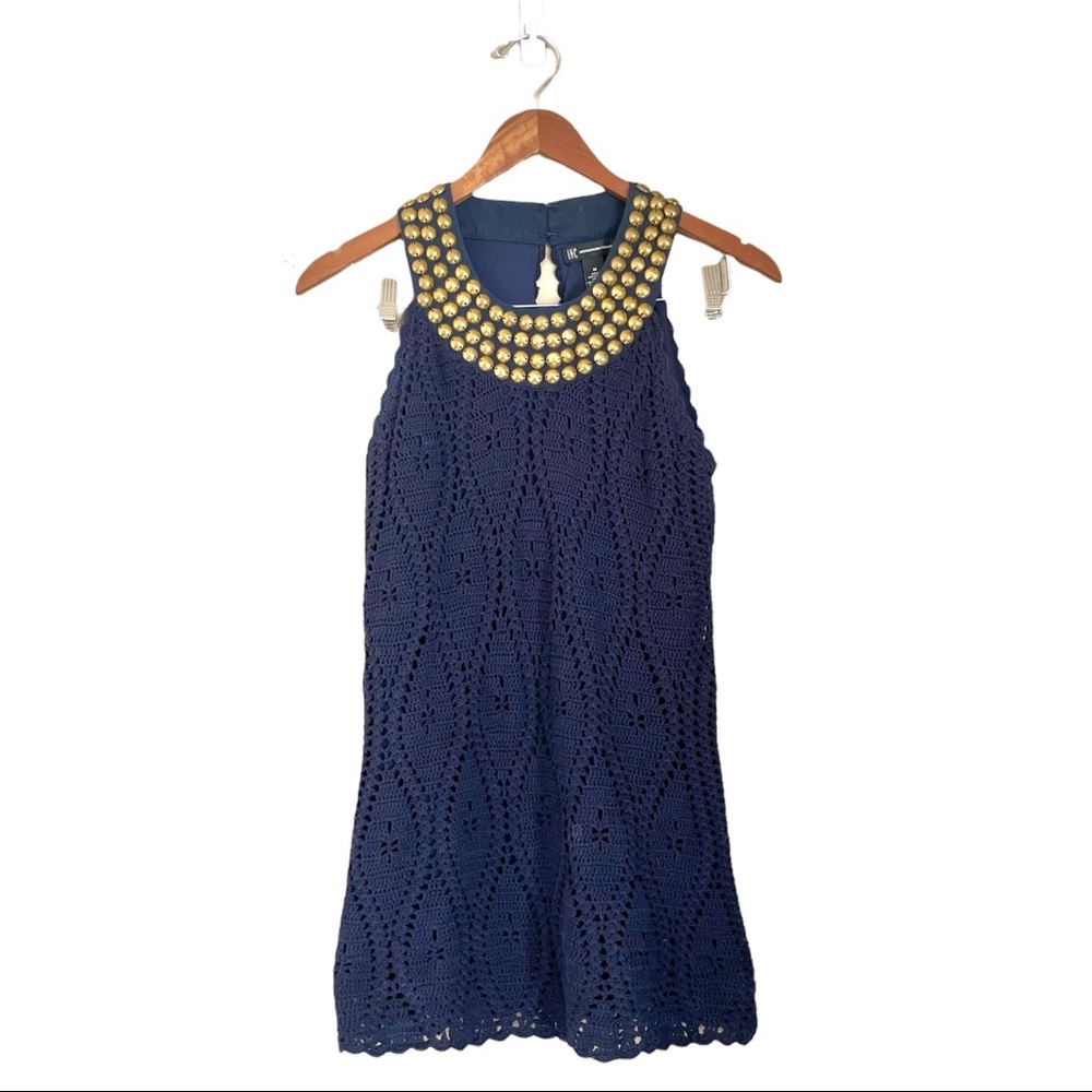 INC Womens Tank Top Blue Size Medium Crochet Beaded Coastal Boho Sleeveless